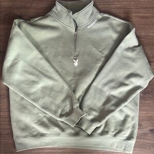 PLAYBOY Green Zip Up Sweater with High Collar